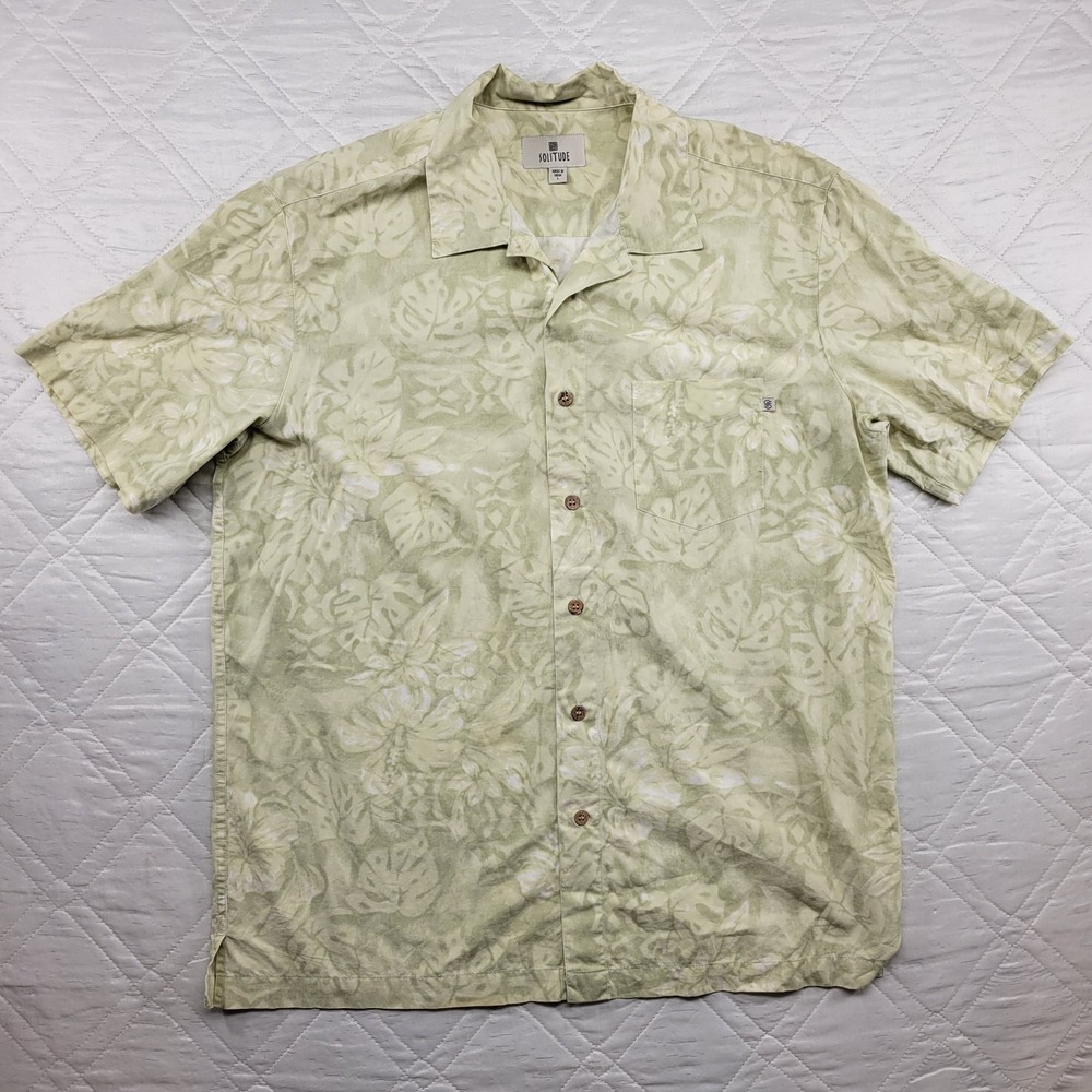 SOLITUDE 100% cotton tropical leaf design Hawaiian shirt size L